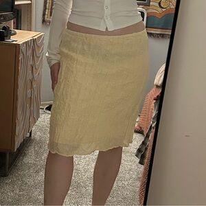 Yellow textured linen blend skirt
